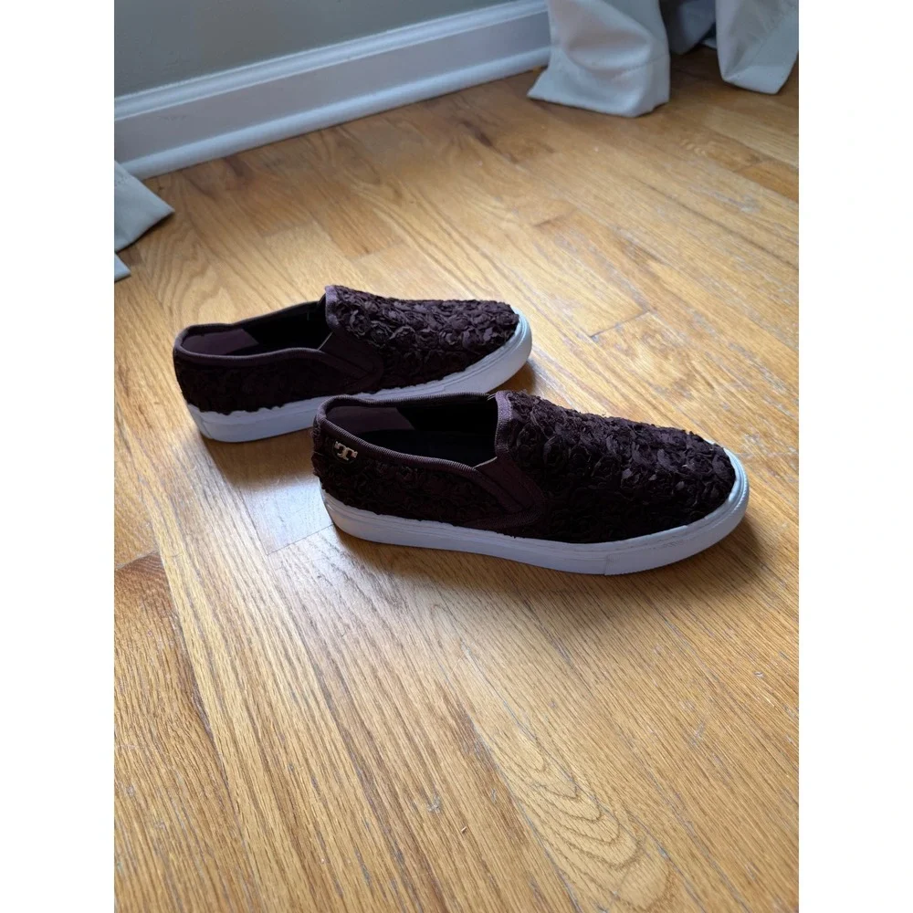 Tory Burch Rosette Slip On Platform Sneakers Brown Floral Shoes 6M 32158228